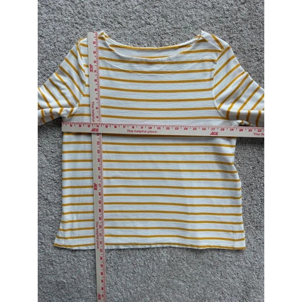 Old Navy Women Large Mustard Striped Bell Sleeve Top Ribbed Knit Boatneck Shirt - Picture 2 of 5
